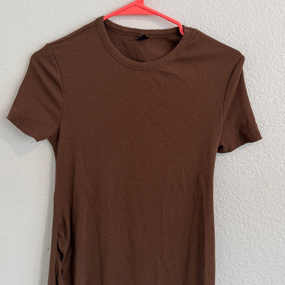 Shein Brown Ribbed T-shirt dress - Picture 2 of 7
